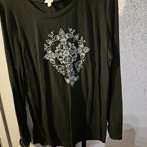 Reba Black Long Sleeve Top with Silver Embellishments
